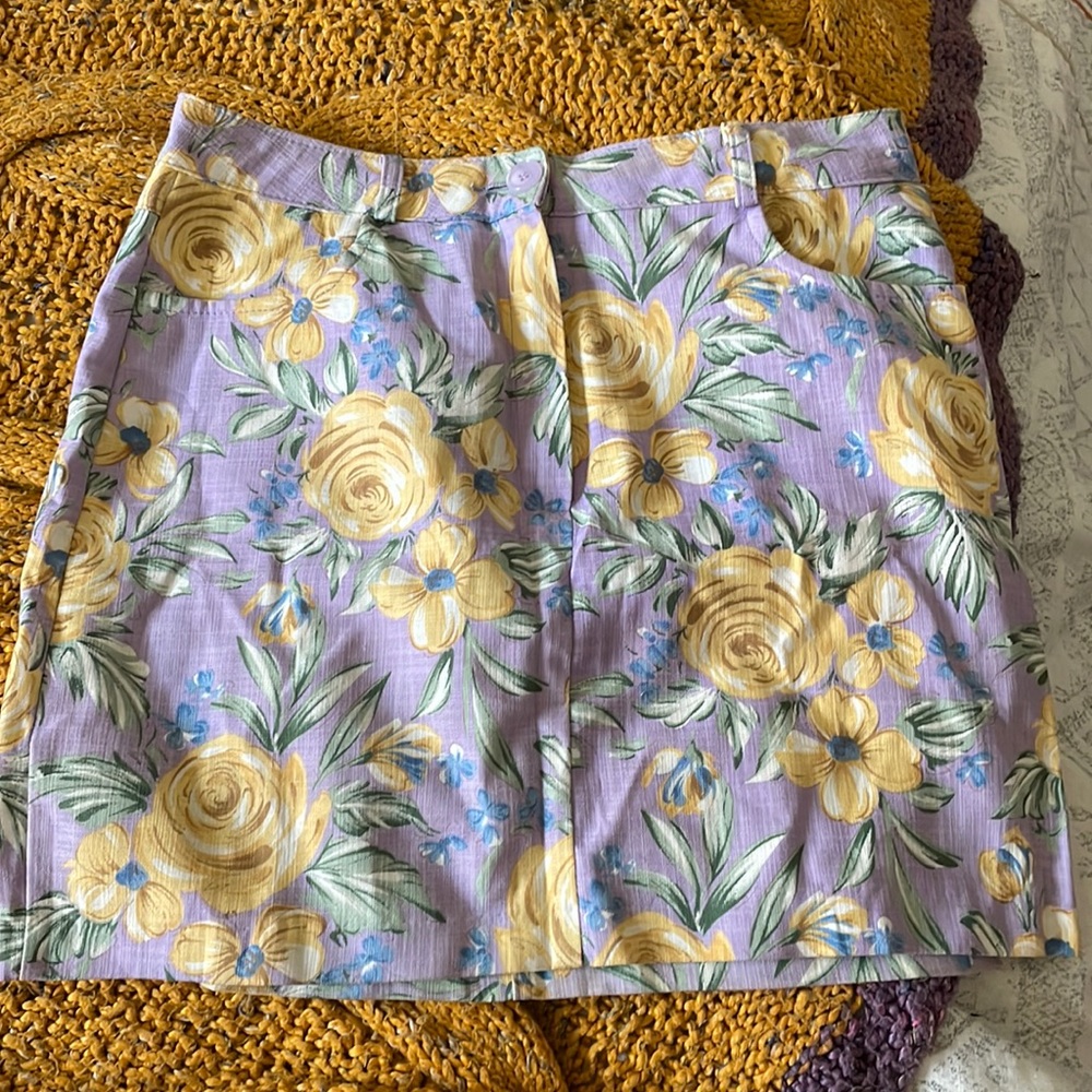 Limited edition linen mini putple floral mini skirt
